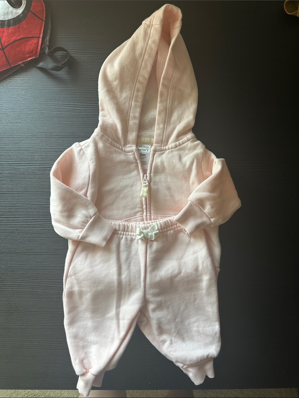 Carter's Light Pink Hooded Zip One-Piece Romper size 3m